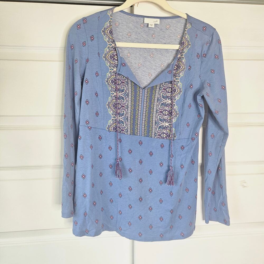 J. Jill Mixed Print Knit V-Neck Long Sleeve Top - Size XS